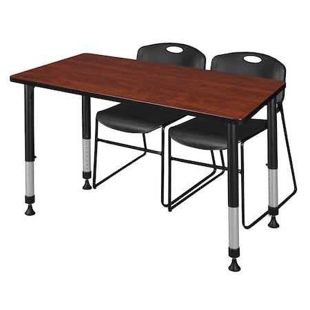 Regency Regency Kee 48 x 24 in. Adjustable Classroom Table- Cherry & 2 Zeng Stack Chairs- Black MT4824CHAPBK44BK